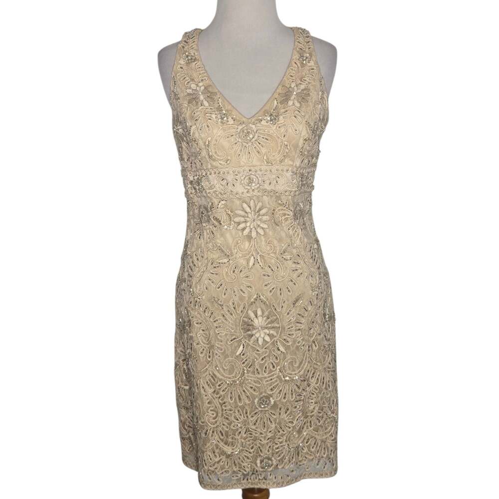 Sue Wong Nocturne Womens Beaded Cocktail Dress Statement Champagne Gala Event 2